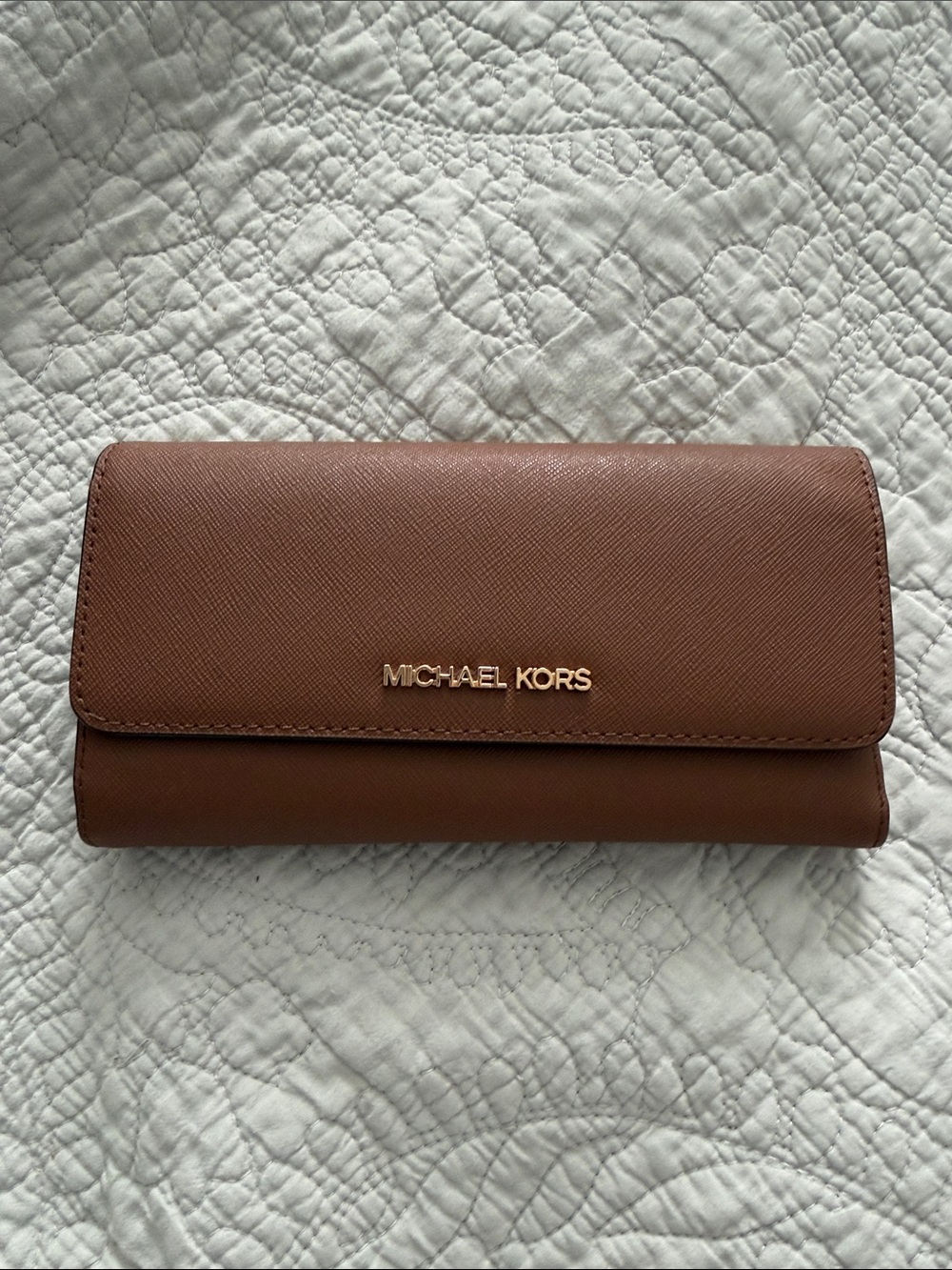 Michael Kors Chestnut Brown Saffiano Continental Wallet with Gold Logo